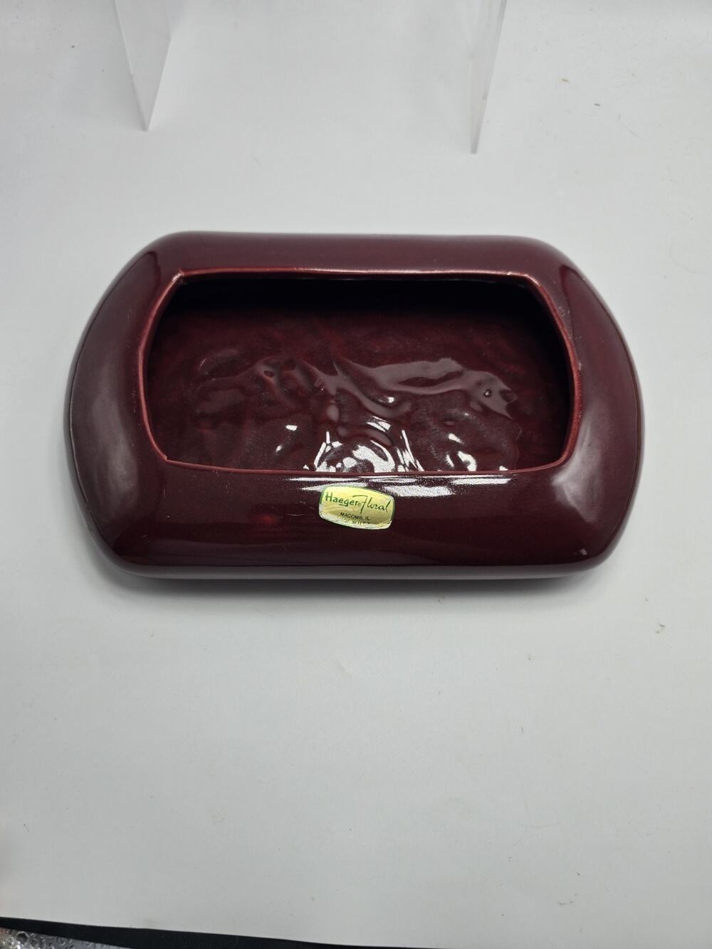 Vintage Haeger Floral Shallow Planter Burgandy Red Ceramic USA